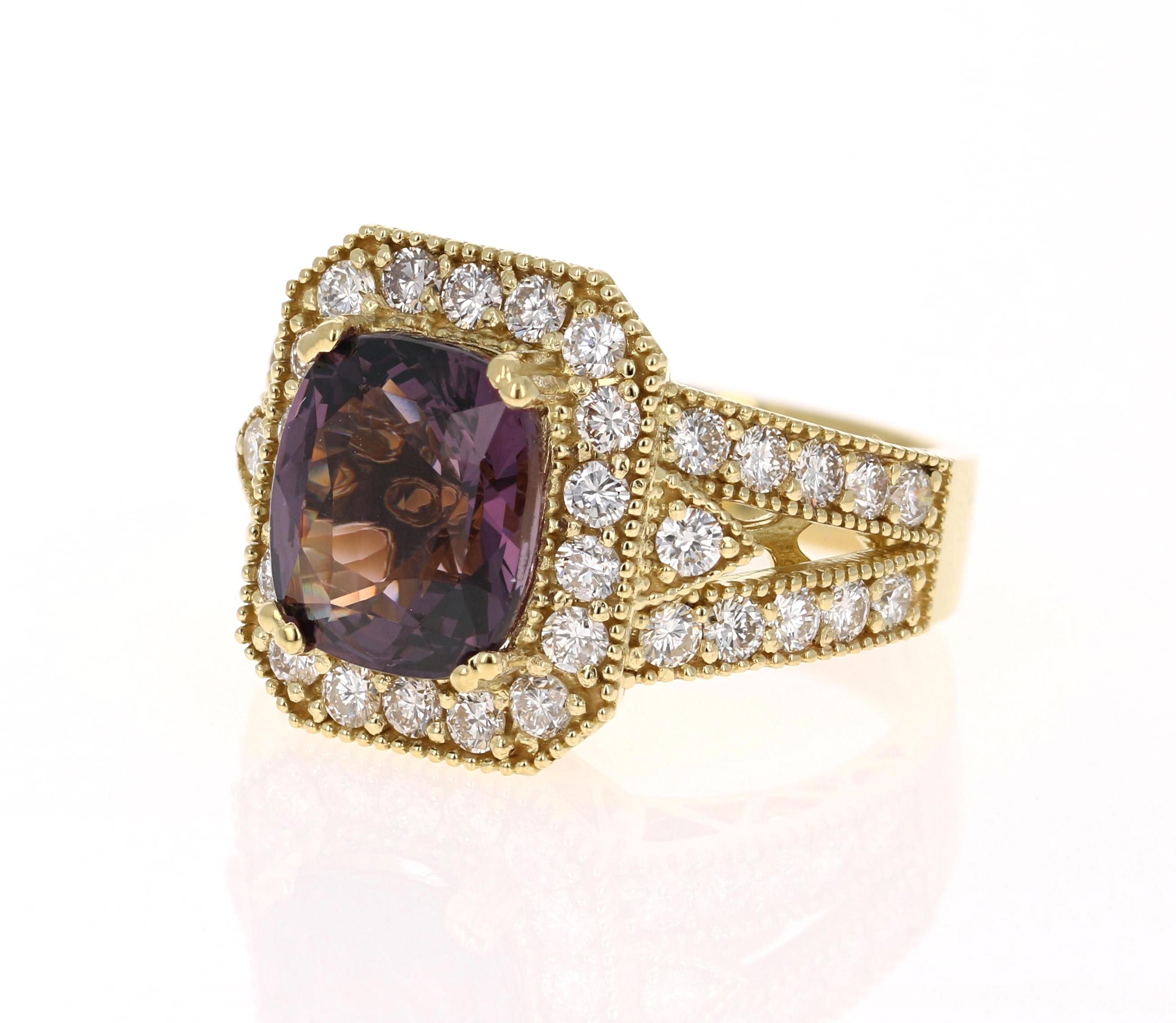Gorgeous & Unique Cocktail Ring!

This ring has a stunning Asscher Cut Purple Spinel that weighs 4.52 Carats and has 40 Round Cut Diamonds that weigh 1.39 Carats. The Clarity and Color of the diamonds are VS2-H.   The Spinel has no indication of