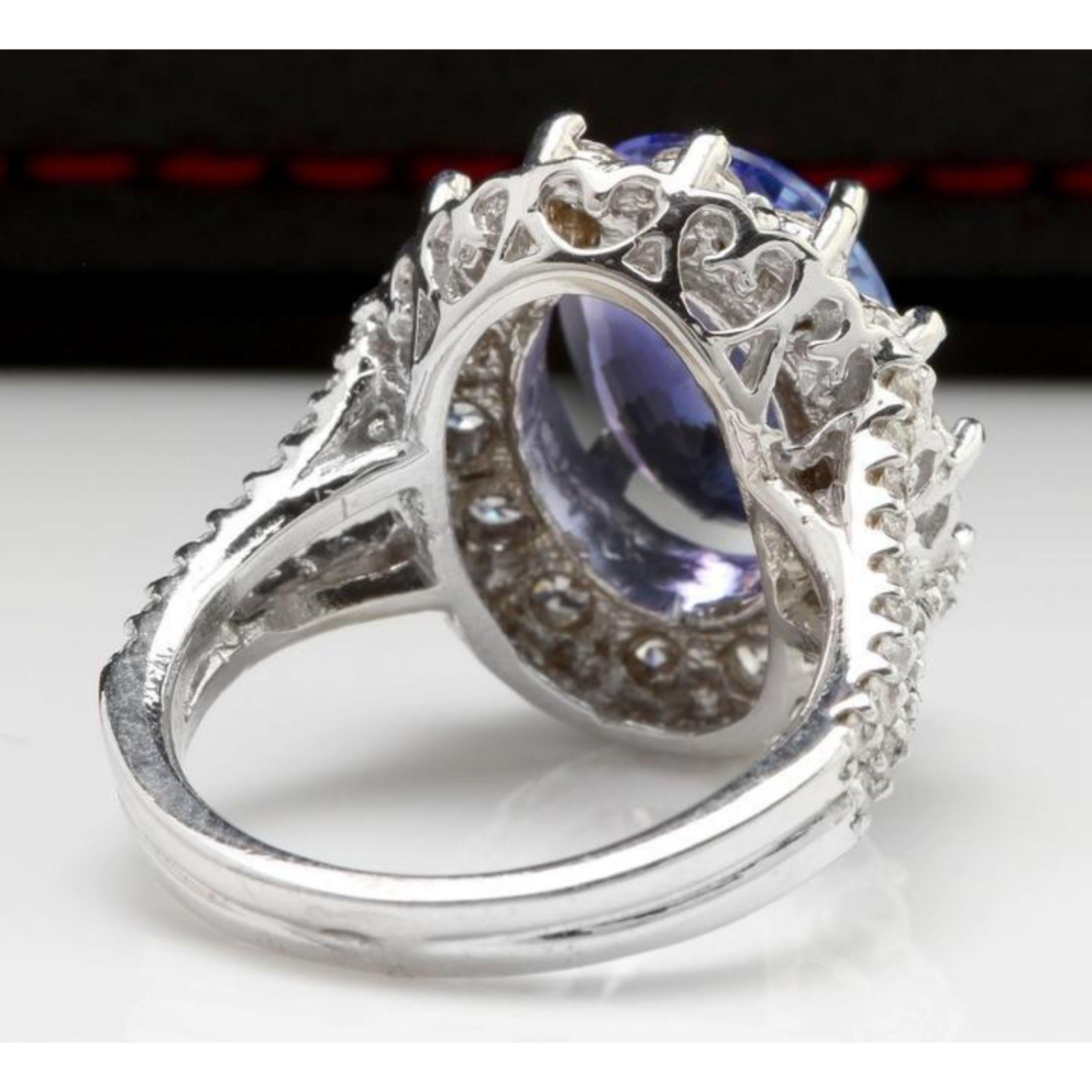 5.91 Carat Natural Tanzanite and Diamond 14 Karat Solid White Gold Ring In New Condition For Sale In Los Angeles, CA