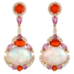 5.91 Ethiopian Opal Fire Opal Diamond 18 Karat Gold Earrings
