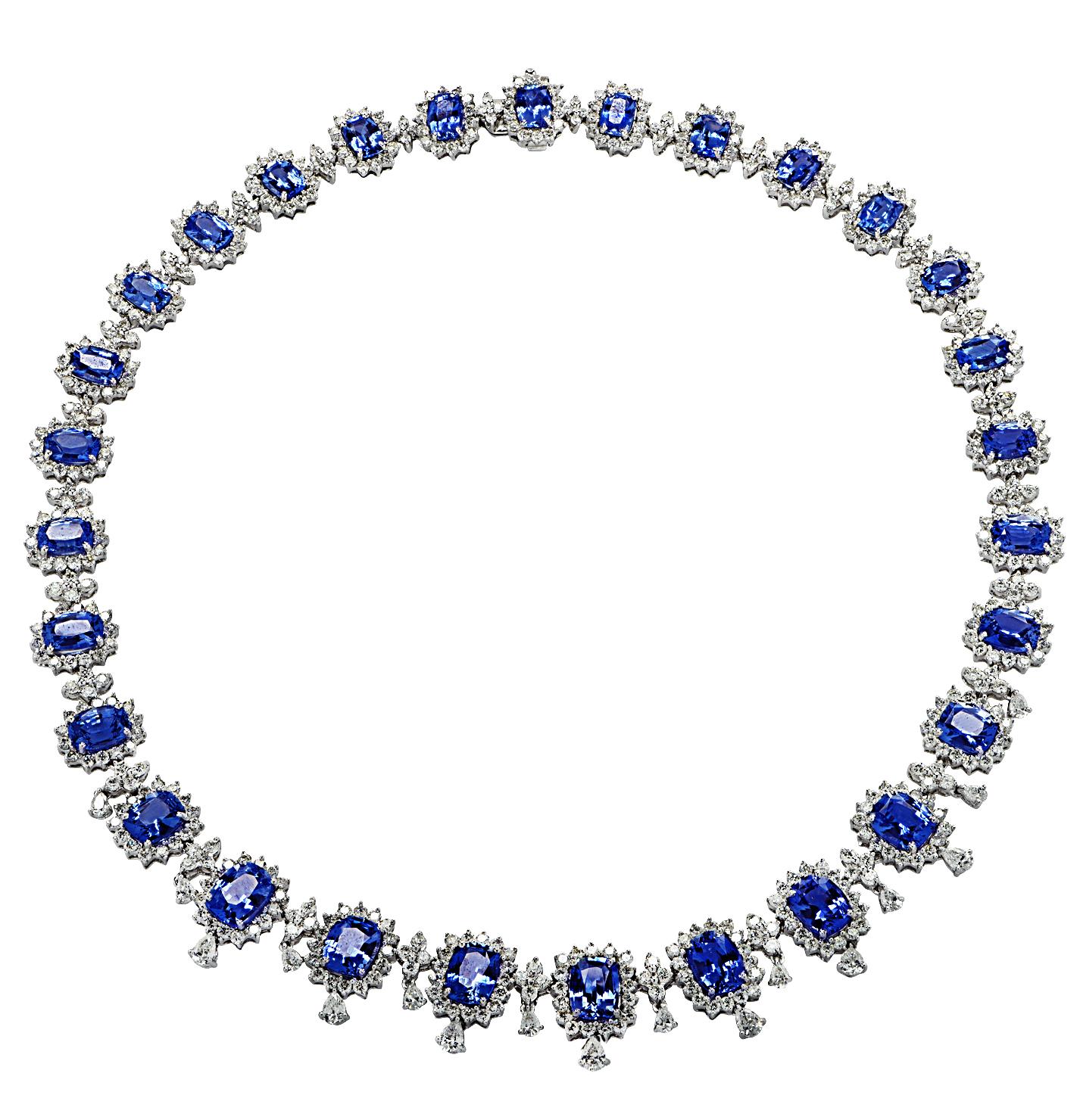 Women's or Men's 59.15 Carat Ceylon Sapphire and White Diamond Necklace