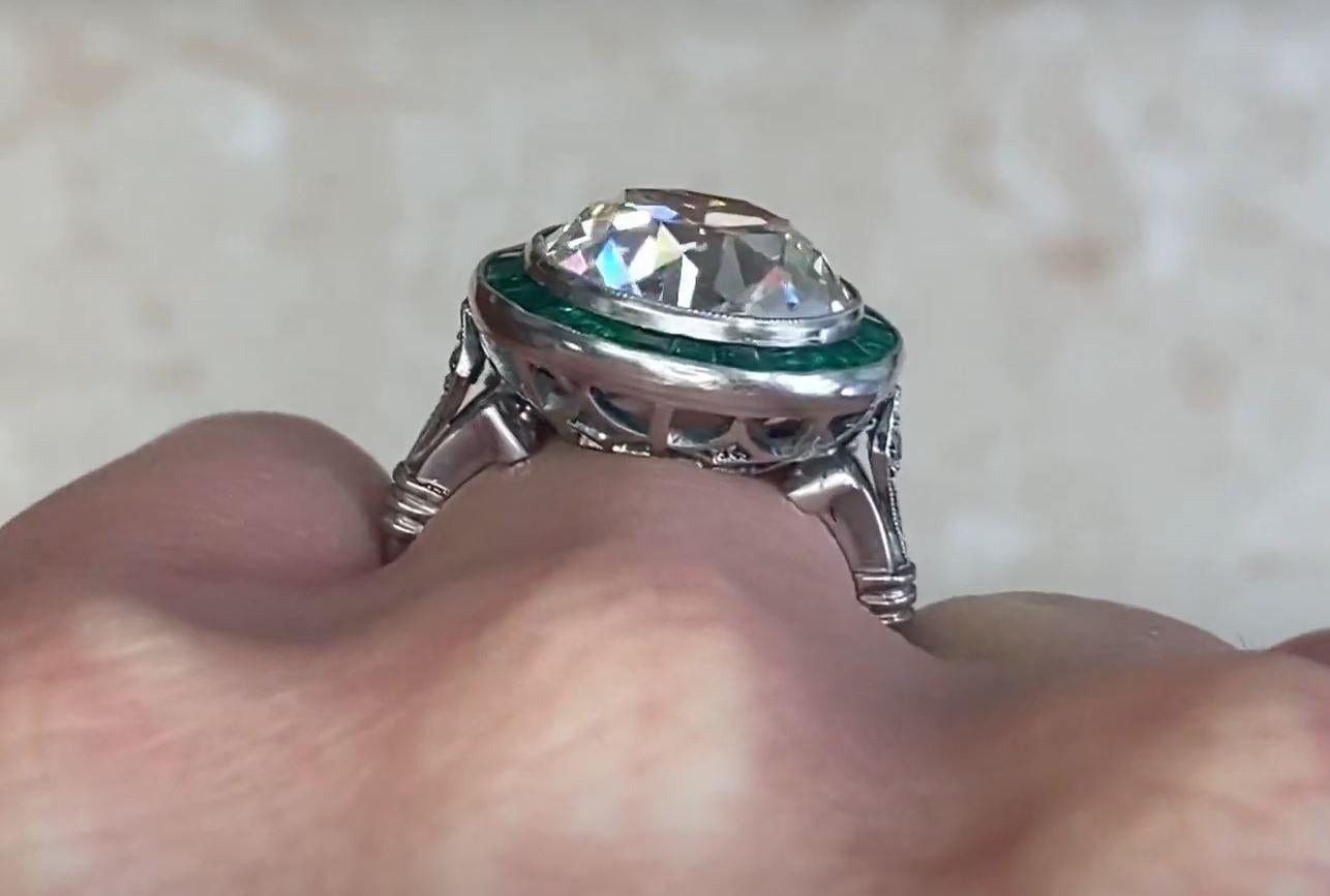 5.91ct Diamond Platinum Engagement Ring with a Stunning Calibre-Cut Emerald Halo For Sale 1