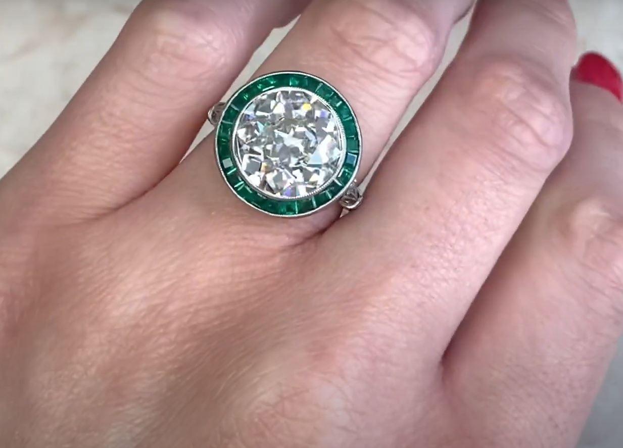 5.91ct Diamond Platinum Engagement Ring with a Stunning Calibre-Cut Emerald Halo For Sale 2