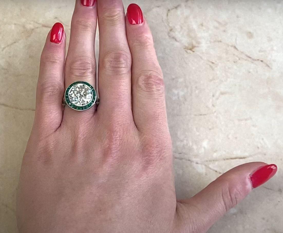 5.91ct Diamond Platinum Engagement Ring with a Stunning Calibre-Cut Emerald Halo For Sale 3