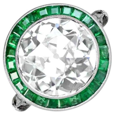 5.91ct Diamond Platinum Engagement Ring with a Stunning Calibre-Cut Emerald Halo