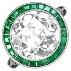 5.91ct Diamond Platinum Engagement Ring with a Stunning Calibre-Cut Emerald Halo