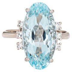 5,91ct Länglicher Aquamarin Ring Vintage 18k Weißgold Sz 5.75 Feiner Schmuck