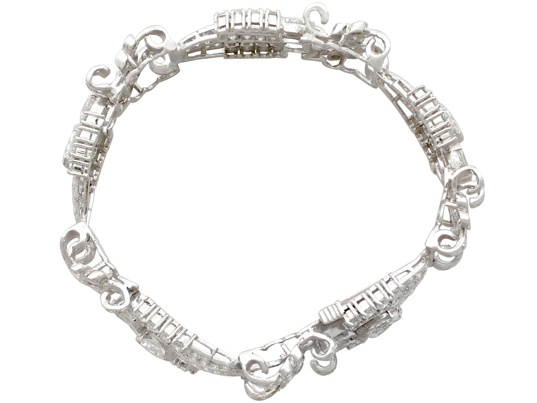 A fine and stunning 5.92 carat diamond (total) bracelet in platinum/palladium; part of our diverse diamond jewelry and estate jewelry collections

This stunning diamond bracelet has been crafted in a platinum and palladium alloy*.

The bracelet has