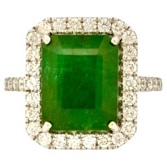 5.92 Carat Emerald Cut Zambian Emerald Ring in 18K White Gold