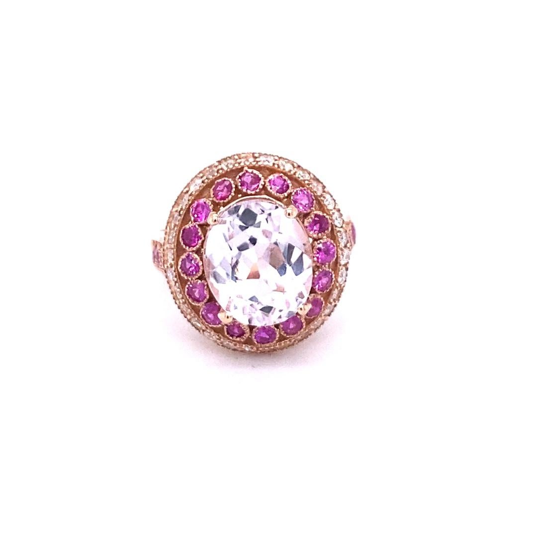 Contemporary 5.92 Carat Kunzite Pink Sapphire and Diamond Rose Gold Cocktail Ring For Sale