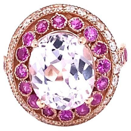 5.92 Carat Kunzite Pink Sapphire and Diamond Rose Gold Cocktail Ring For Sale