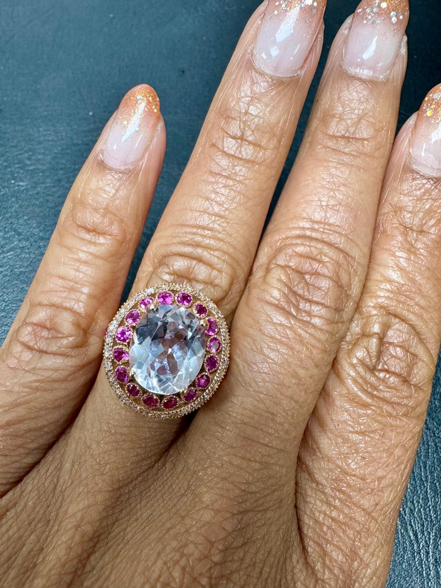 Bague cocktail en or rose avec saphir rose, kunzite et diamant de 5,92 carats en vente 4