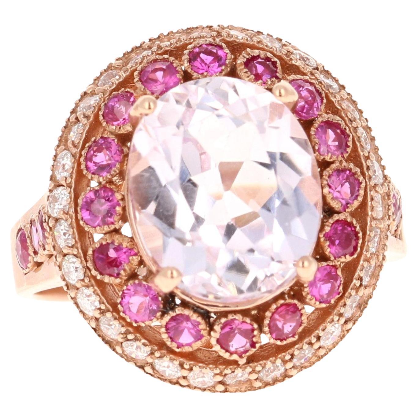5.92 Carat Kunzite Pink Sapphire Diamond Rose Gold Cocktail Ring