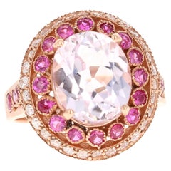 5.92 Carat Kunzite Pink Sapphire Diamond Rose Gold Cocktail Ring