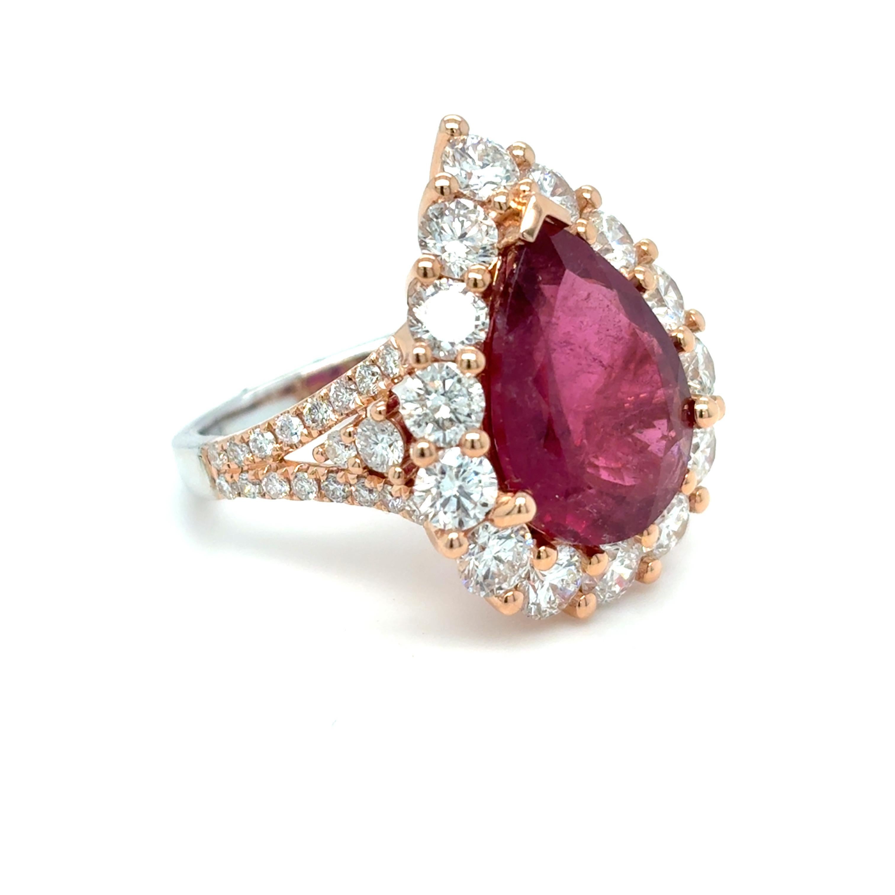 5.92 Carat Rubellite Diamond Two Tone Gold Cocktail Ring For Sale 5
