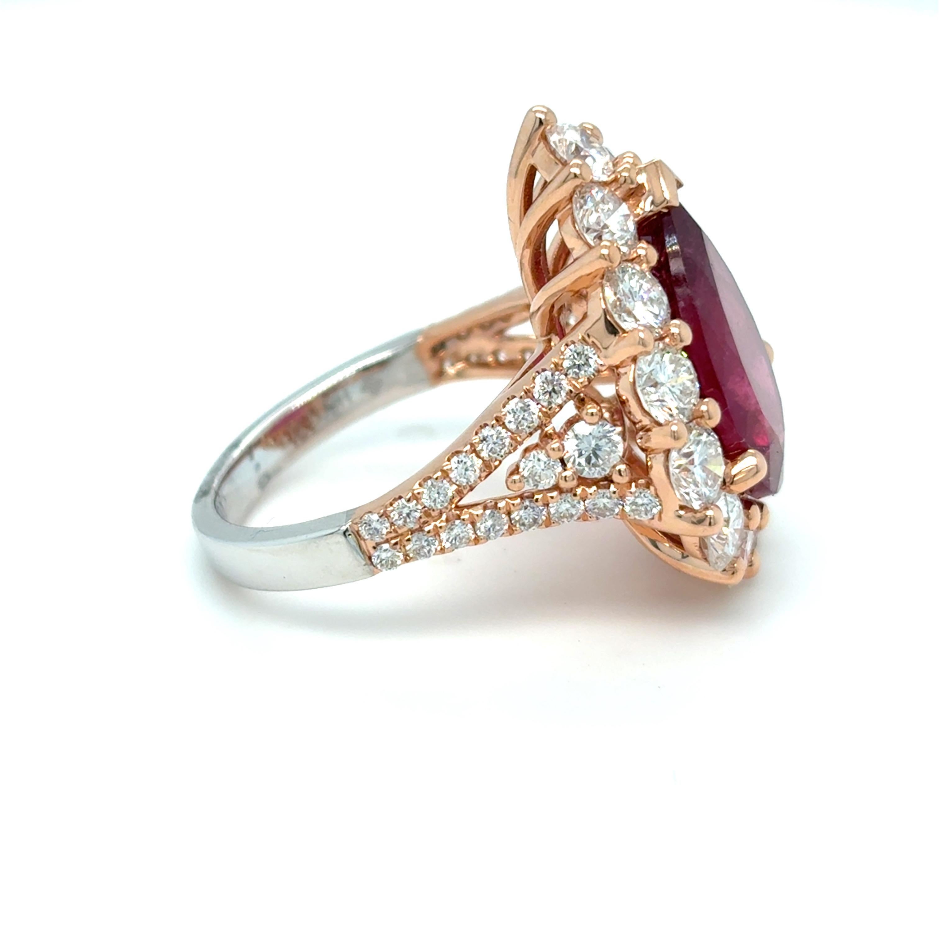 5.92 Carat Rubellite Diamond Two Tone Gold Cocktail Ring For Sale 6