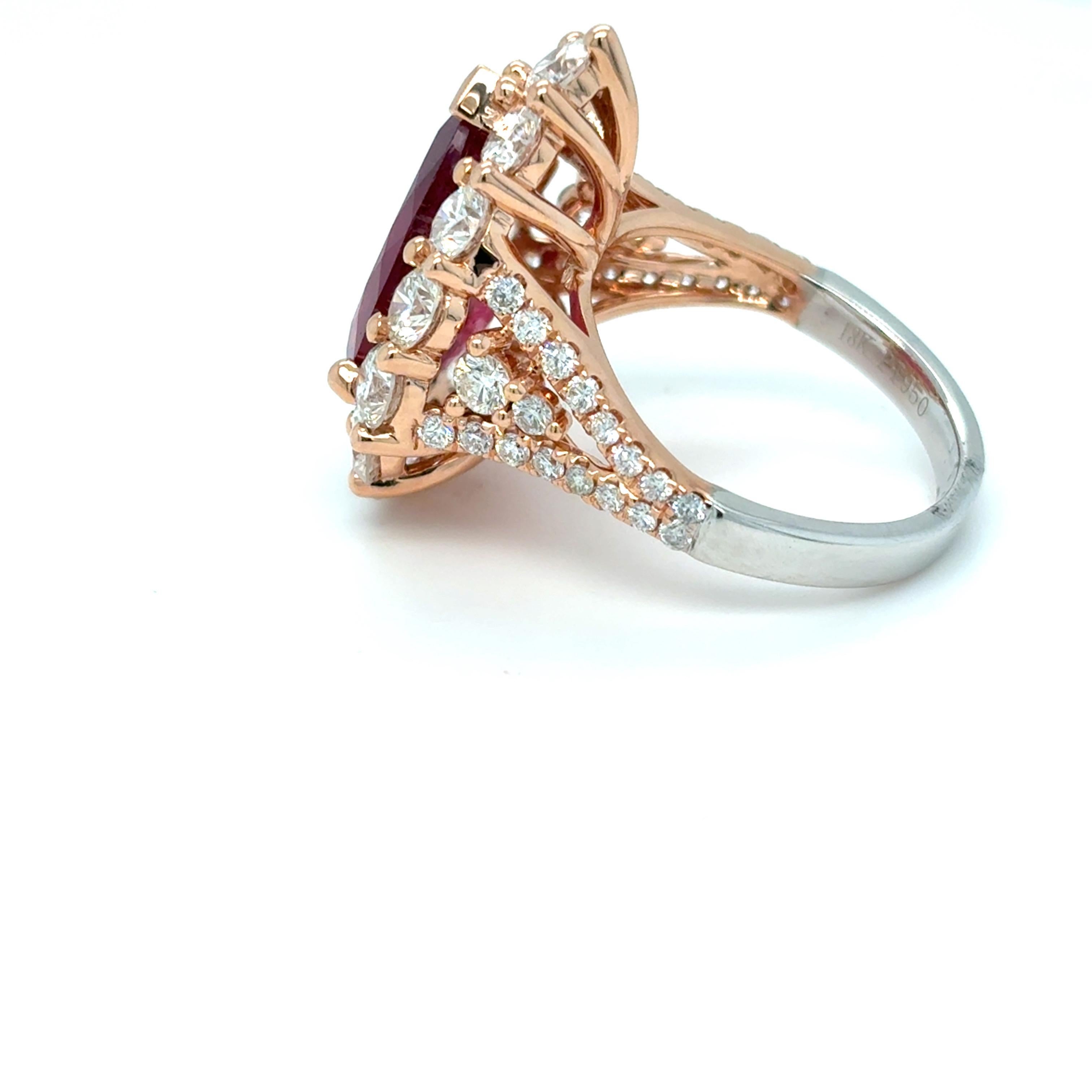 5.92 Carat Rubellite Diamond Two Tone Gold Cocktail Ring For Sale 7