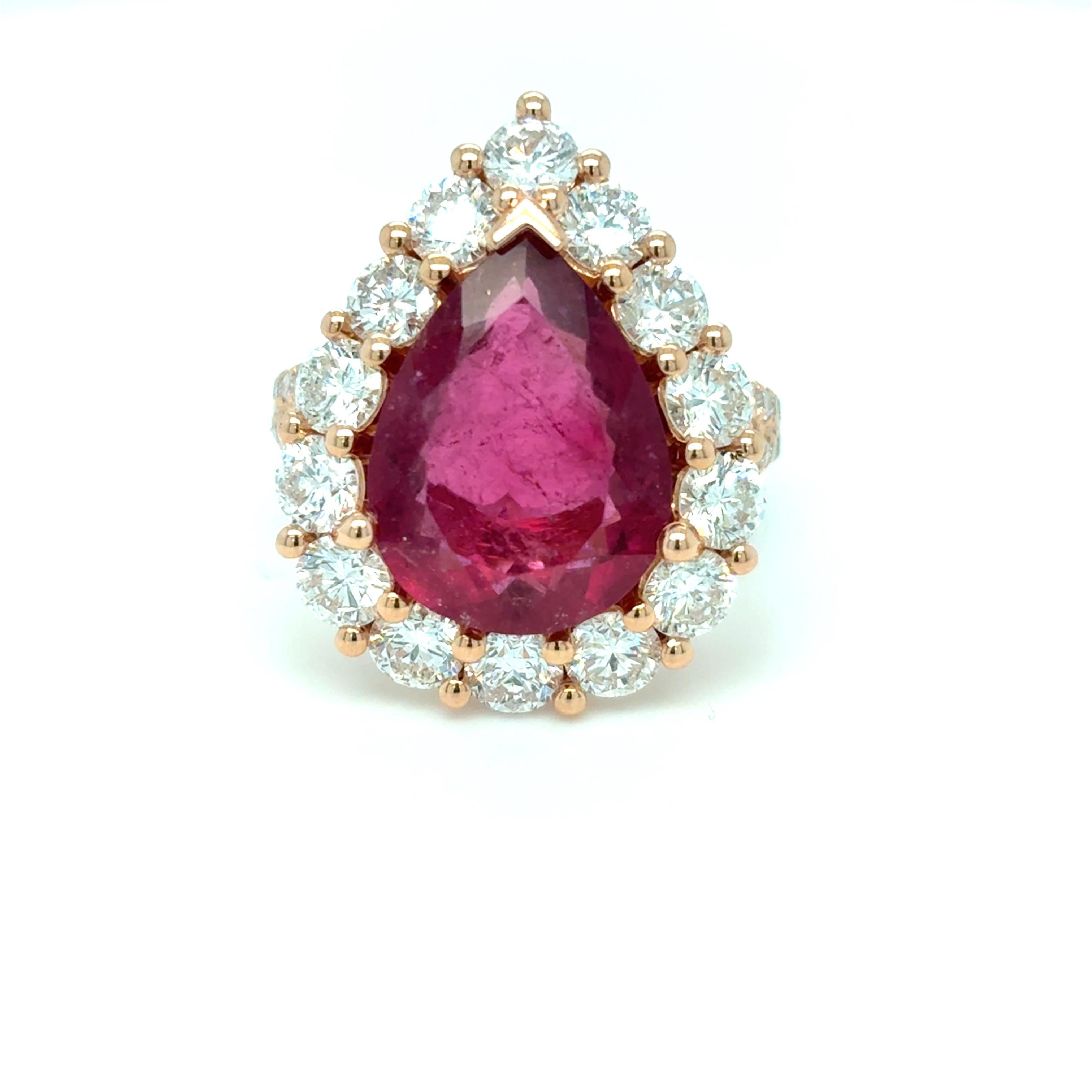 5.92 Carat Rubellite Diamond Two Tone Gold Cocktail Ring For Sale 8