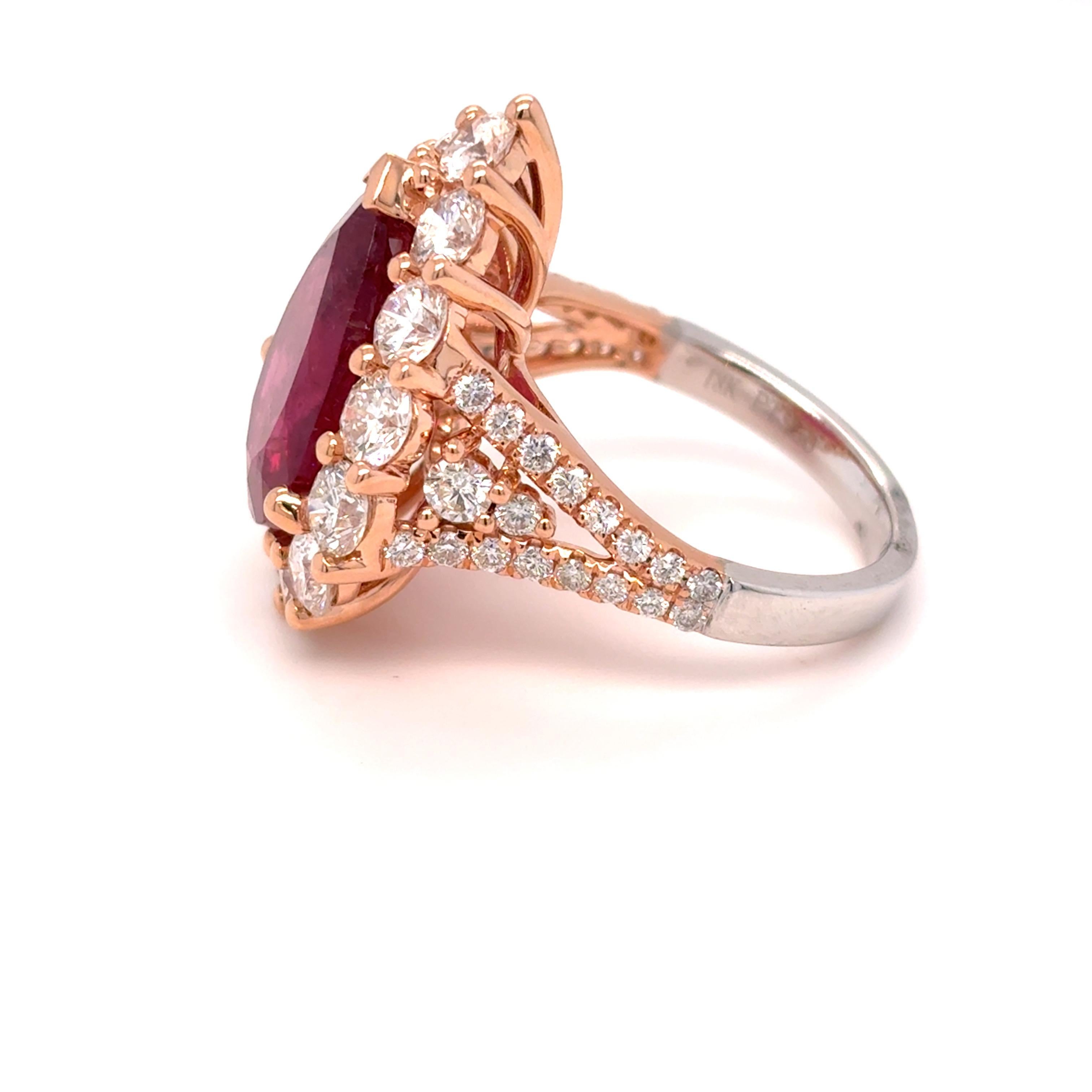 5.92 Carat Rubellite Diamond Two Tone Gold Cocktail Ring For Sale 9