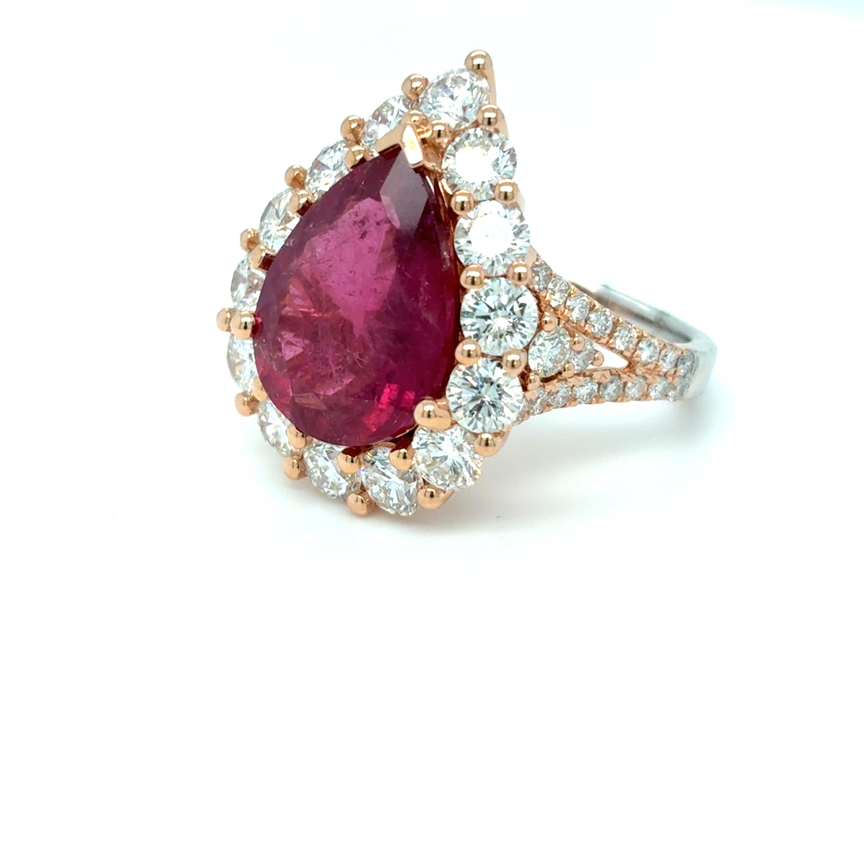 5.92 Carat Rubellite Diamond Two Tone Gold Cocktail Ring For Sale 10