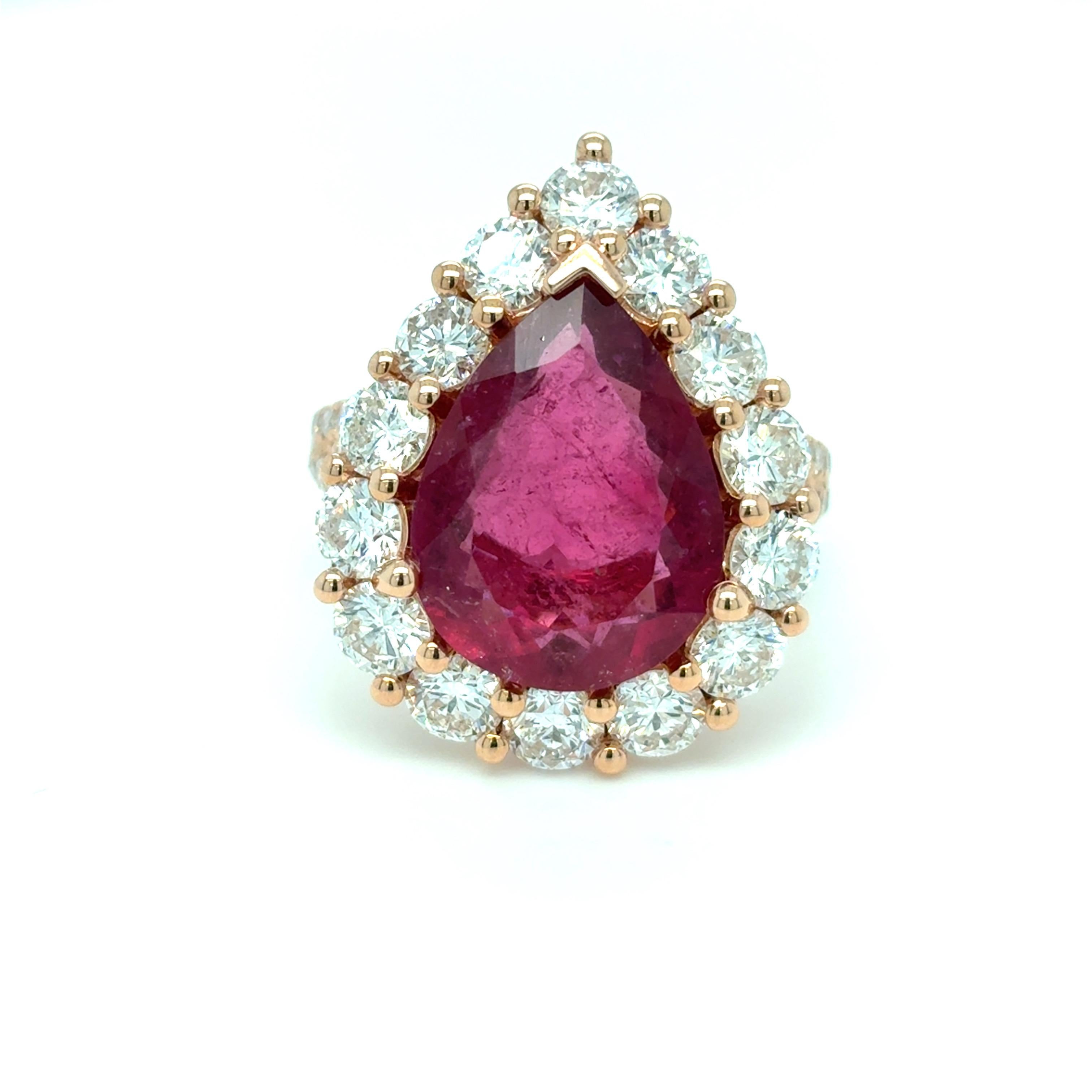 Artisan 5.92 Carat Rubellite Diamond Two Tone Gold Cocktail Ring For Sale