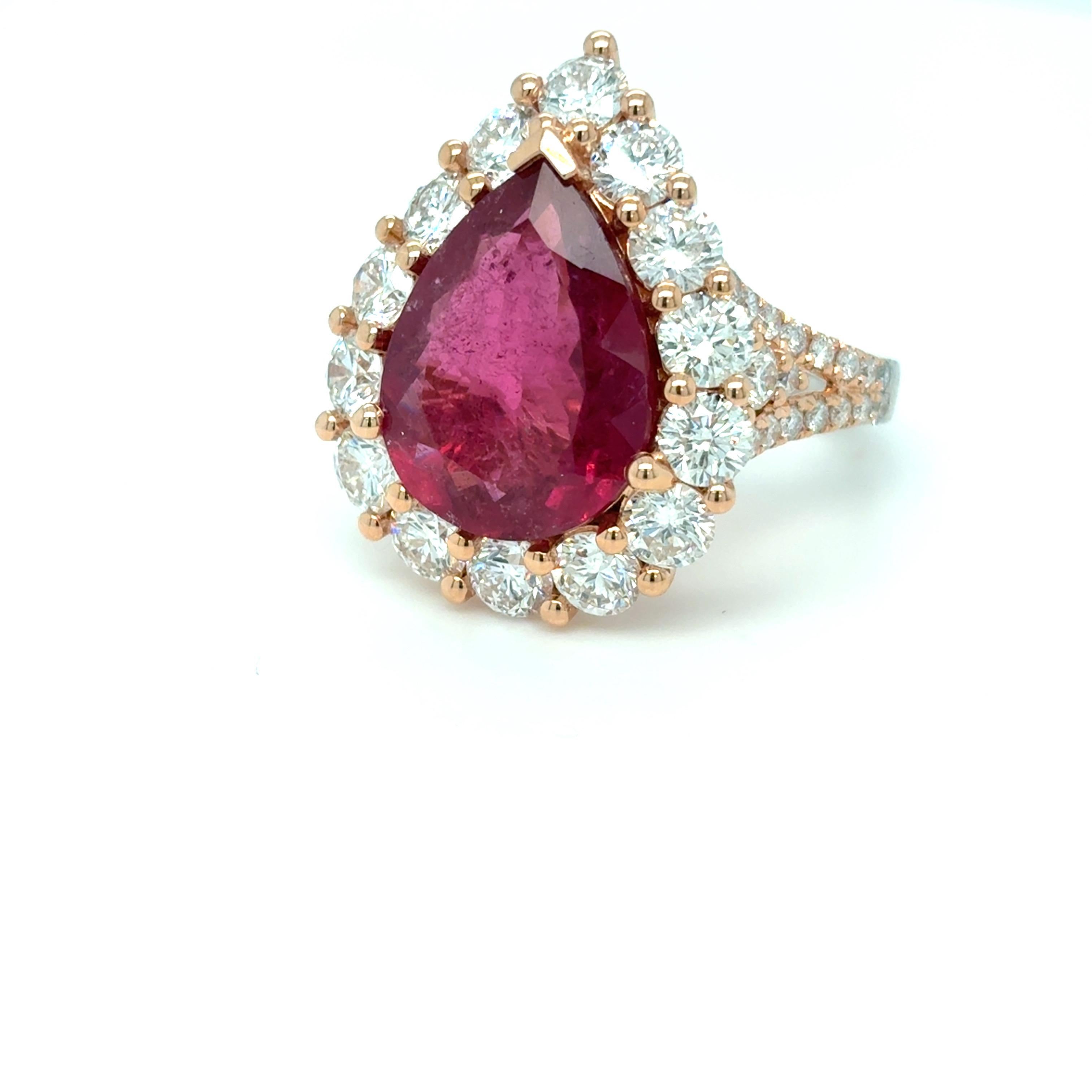 5.92 Carat Rubellite Diamond Two Tone Gold Cocktail Ring In New Condition For Sale In Trumbull, CT