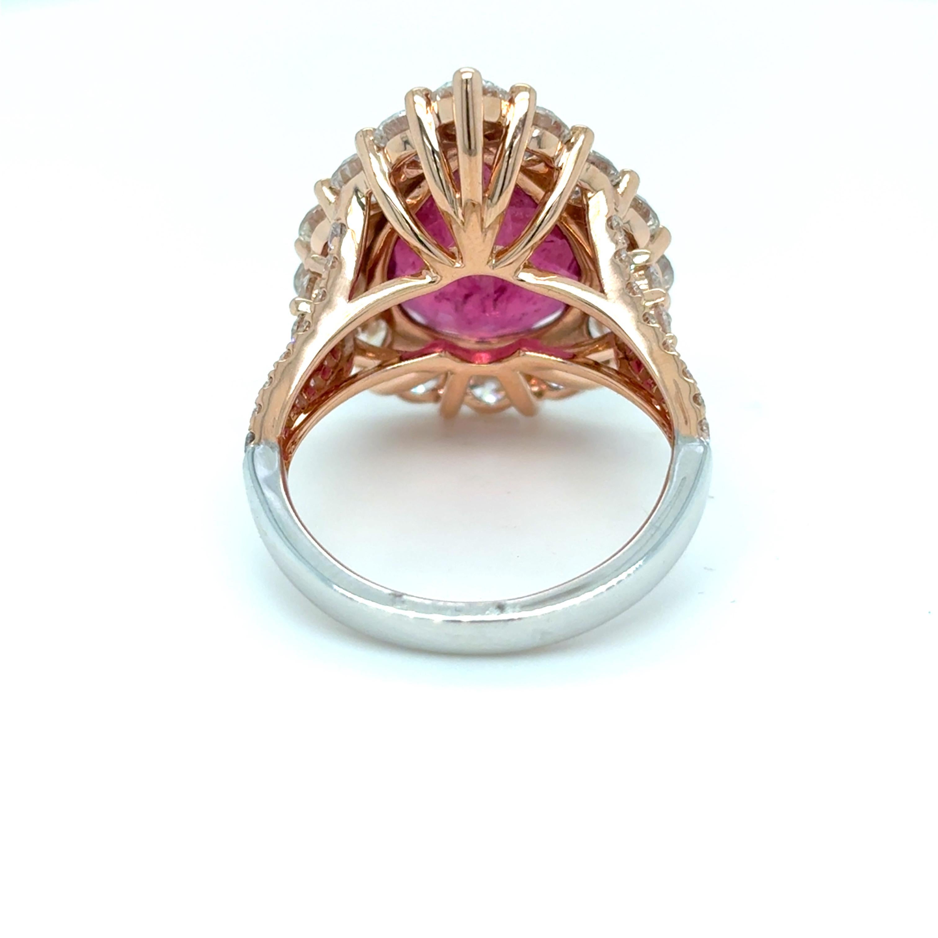 5.92 Carat Rubellite Diamond Two Tone Gold Cocktail Ring For Sale 1