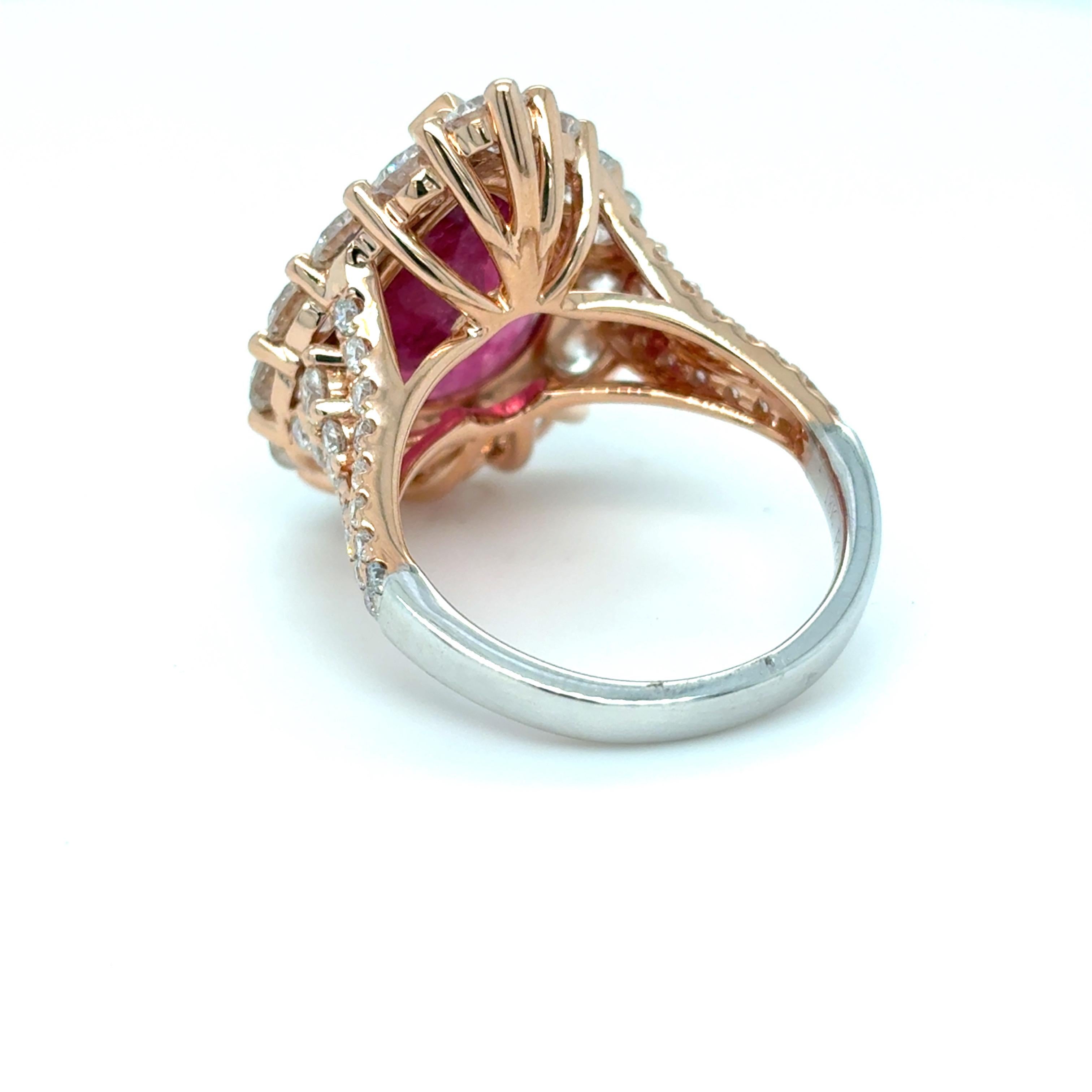 5.92 Carat Rubellite Diamond Two Tone Gold Cocktail Ring For Sale 3