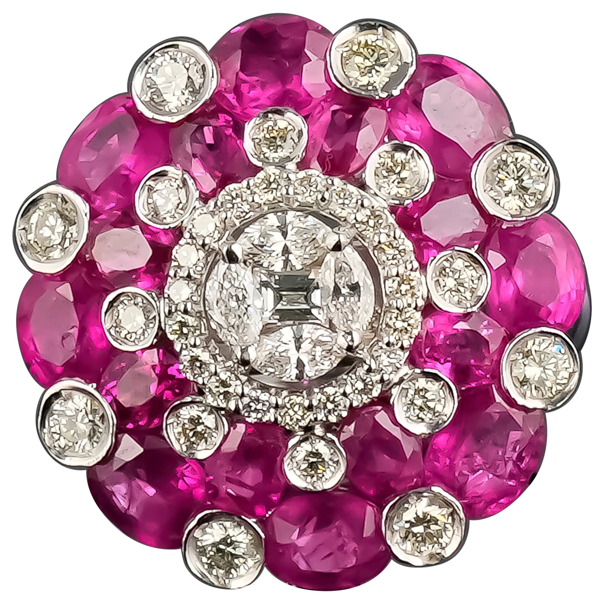 5.92 Carat Ruby and Diamond Cocktail Ring in 14K White Gold
