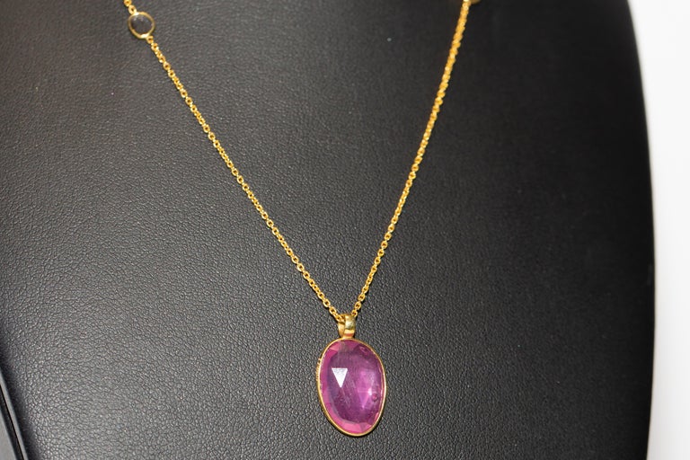 5.92 Carat Ruby Diamond Rose Cut 18 Karat Yellow Gold Artisan Necklace ...