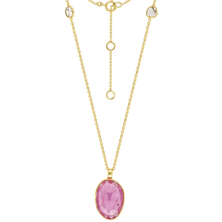5.92 Carat Ruby Diamond Rose Cut 18 Karat Yellow Gold Artisan Necklace ...