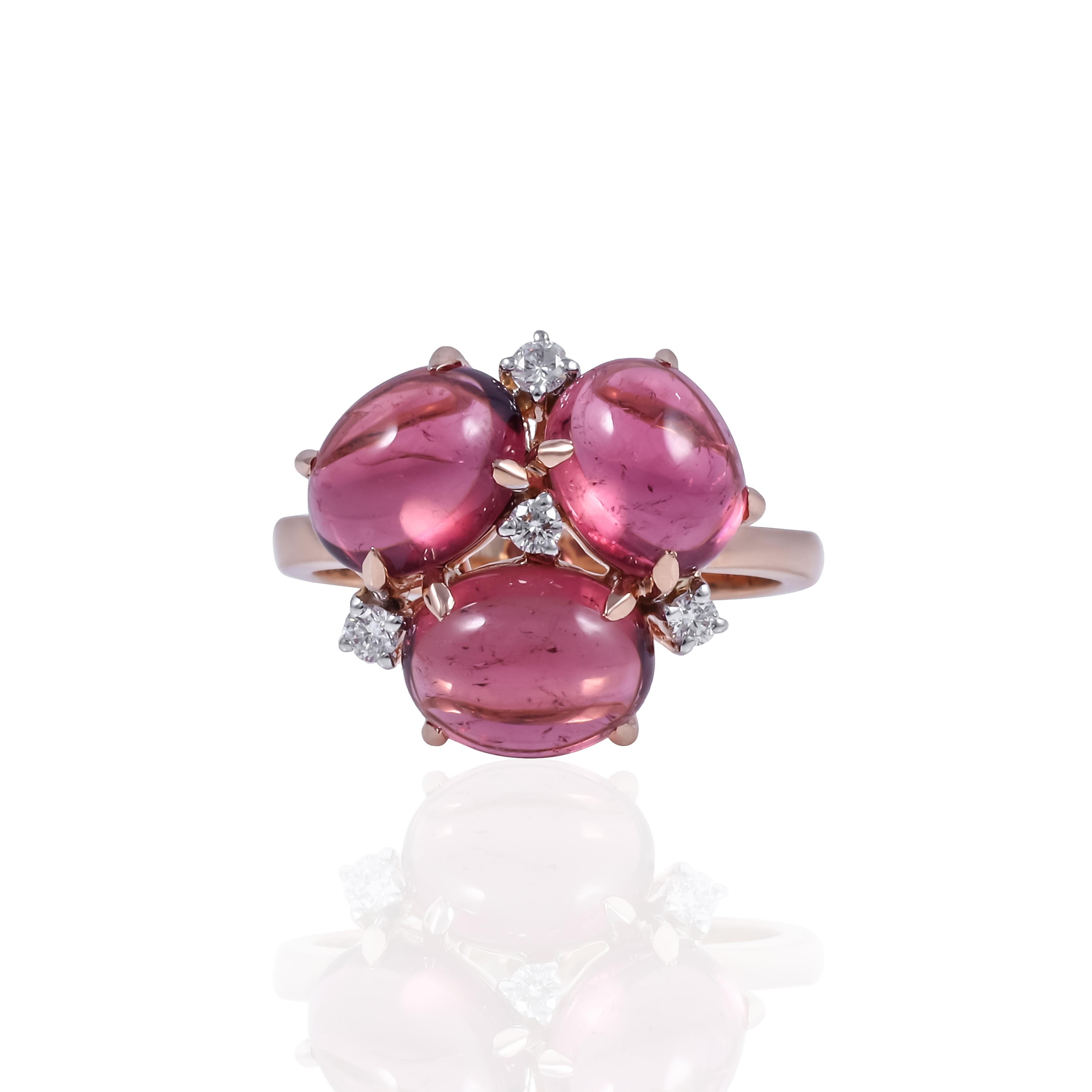 Introducing our breathtaking Pink Tourmaline Trilogy Ring – a triple threat of elegance, style, and sparkle! This ring features a three stunning pink tourmaline stones, all of identical shape, size and colour totalling 5.92 carats altogether, for a