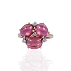 5.92 Carat Trio Pink Tourmaline Ring with 0.13 Carat Diamonds in 18 karat gold