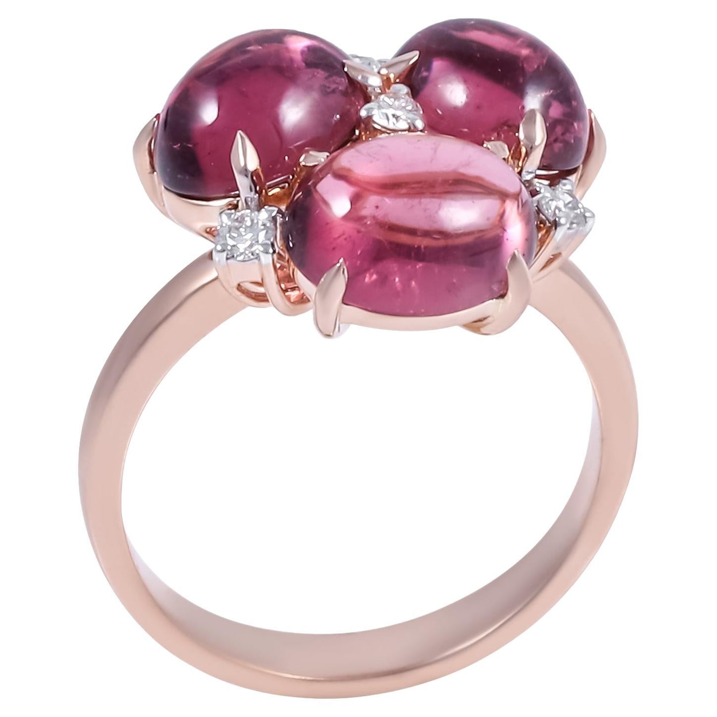 5.92 Carat Trio Pink Tourmaline Ring with 0.13 Carat Diamonds in 18 karat gold For Sale