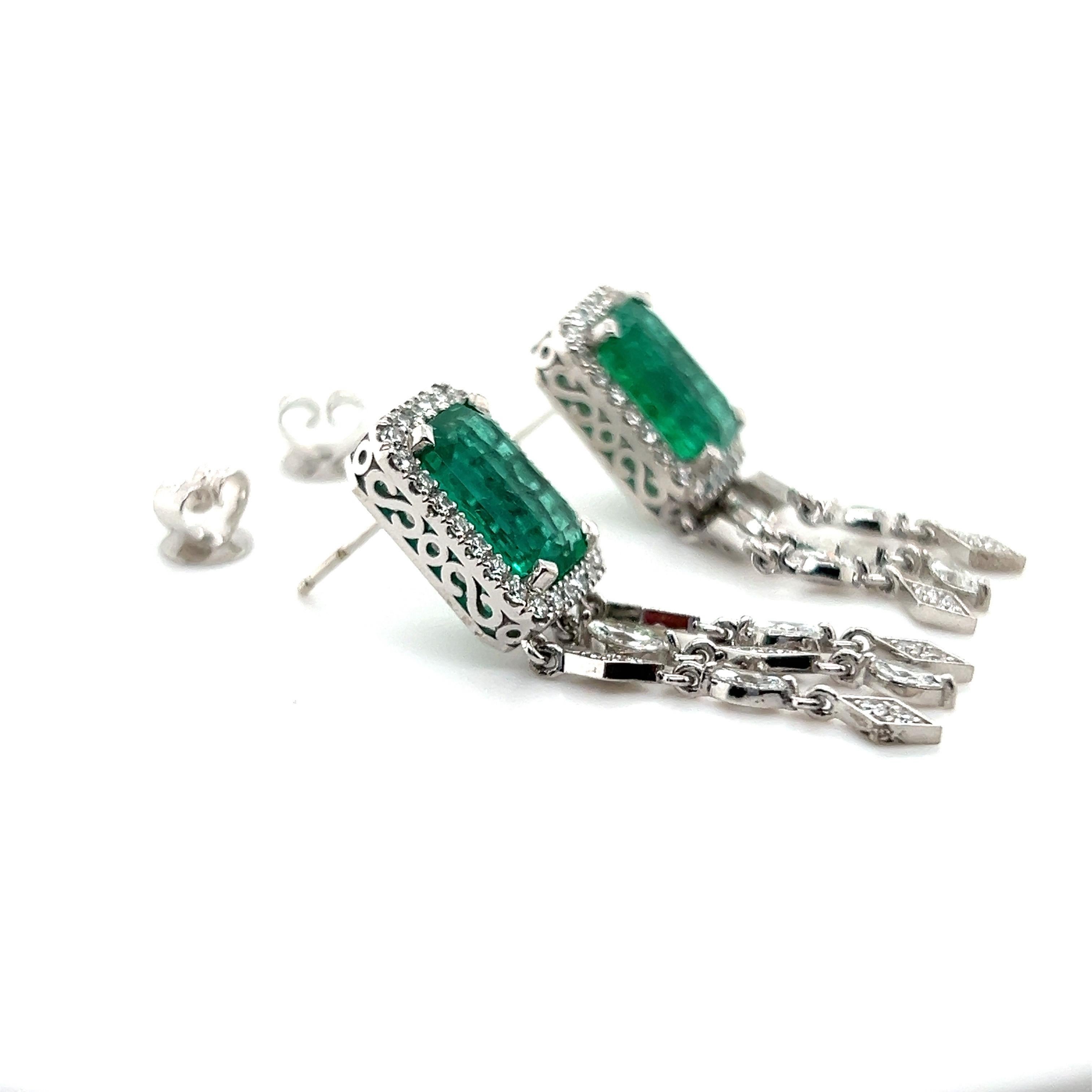 Contemporary 5.92 Carat Zambian Emerald Earrings For Sale