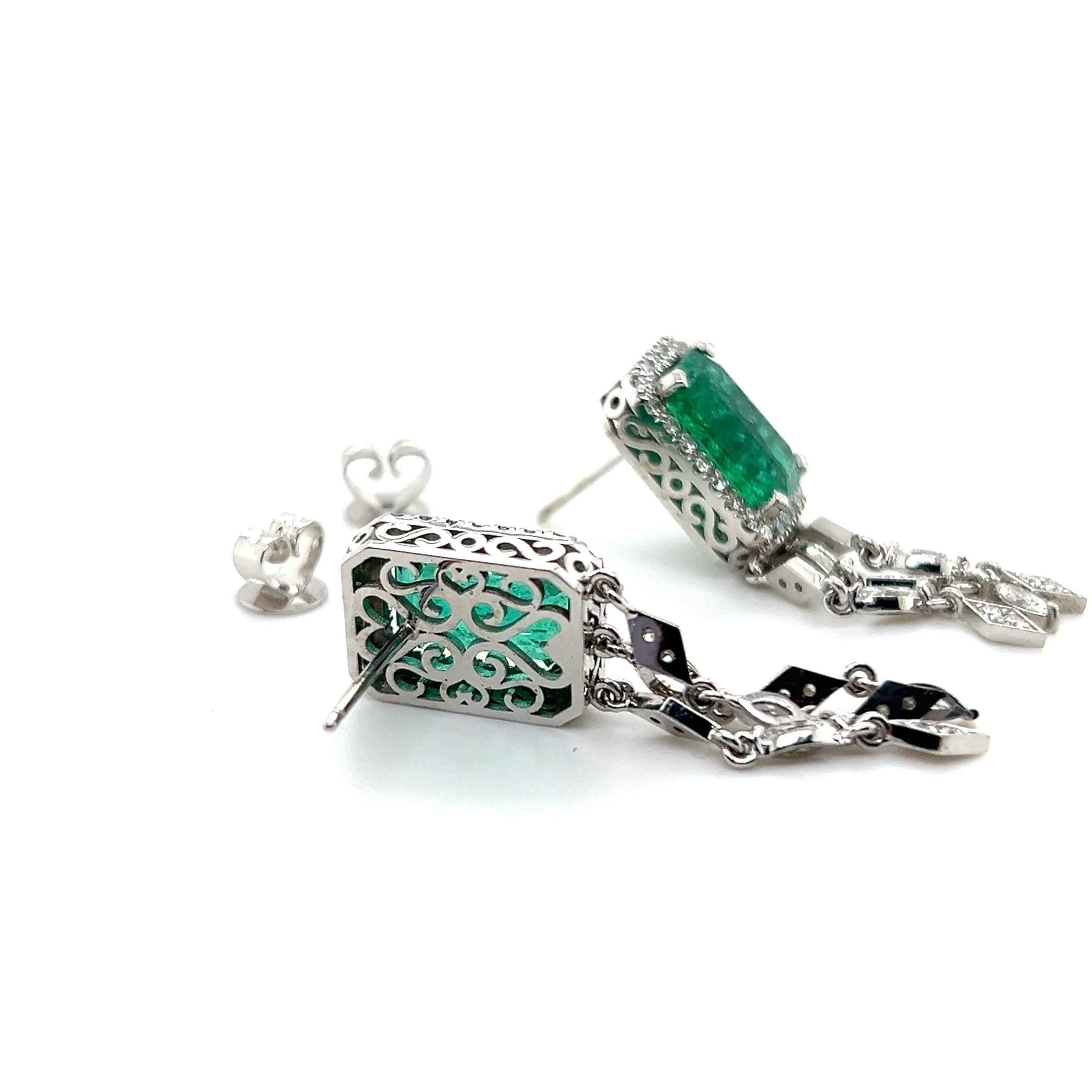 Emerald Cut 5.92 Carat Zambian Emerald Earrings For Sale