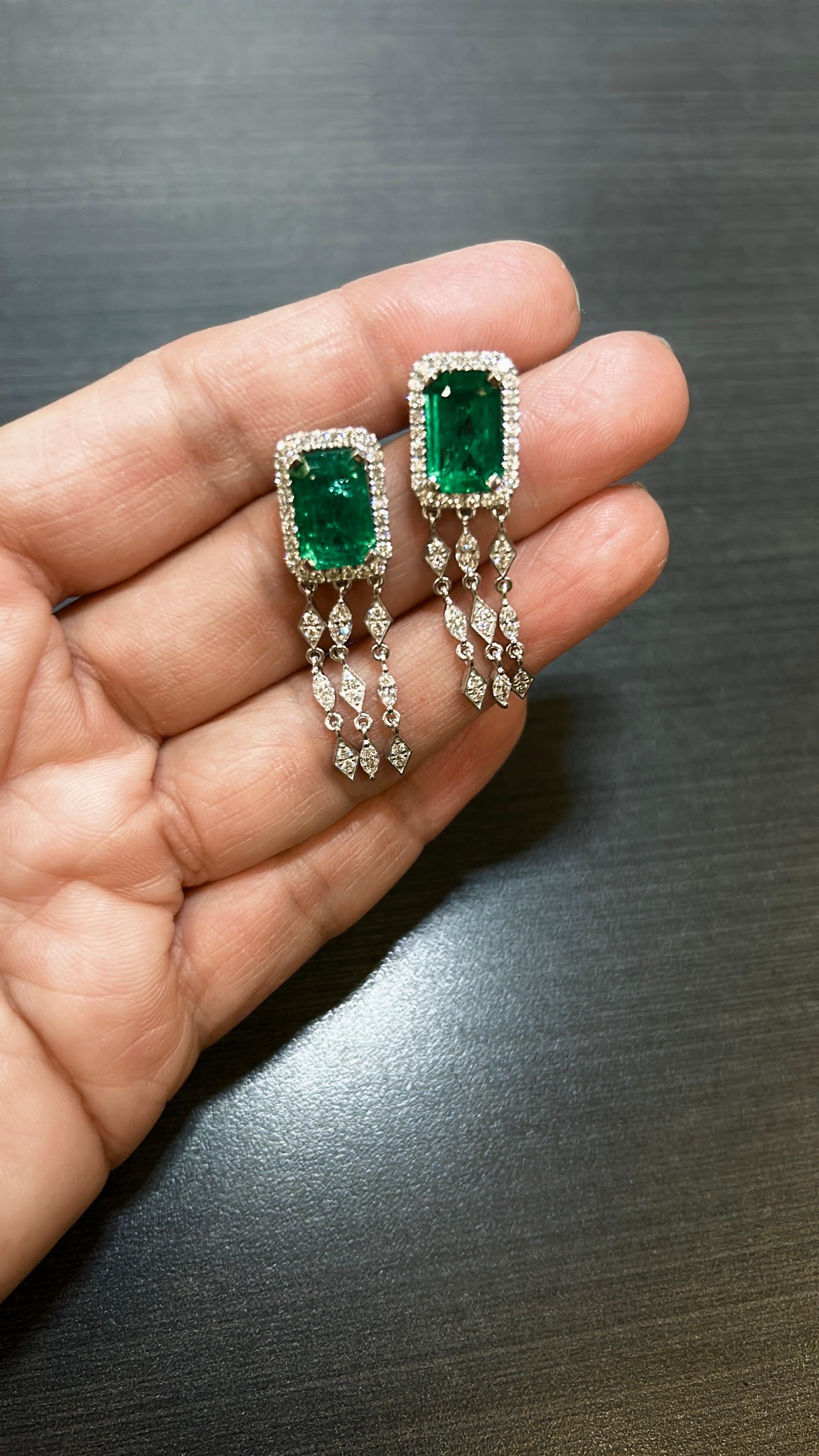 Women's or Men's 5.92 Carat Zambian Emerald Earrings For Sale