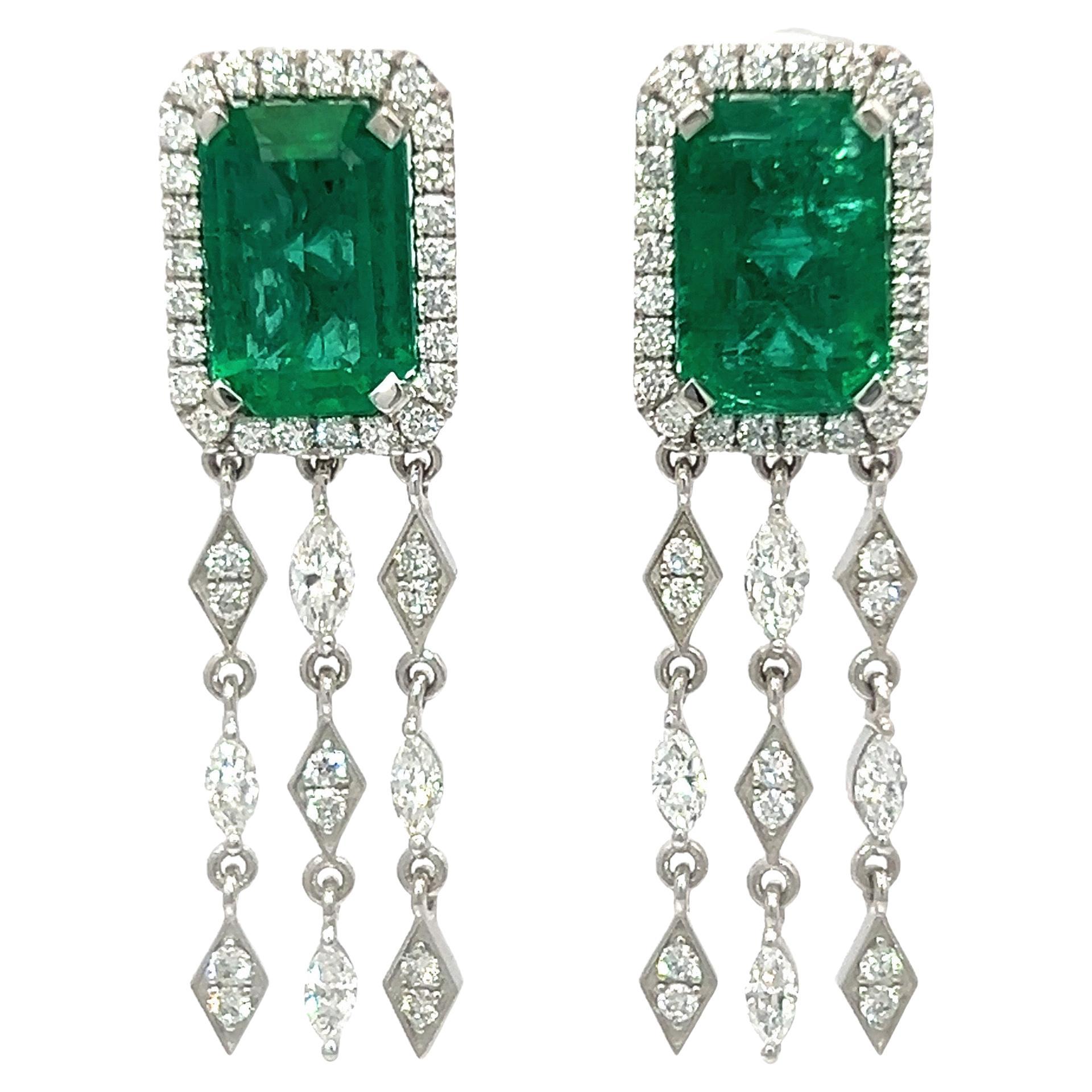 5.92 Carat Zambian Emerald Earrings For Sale