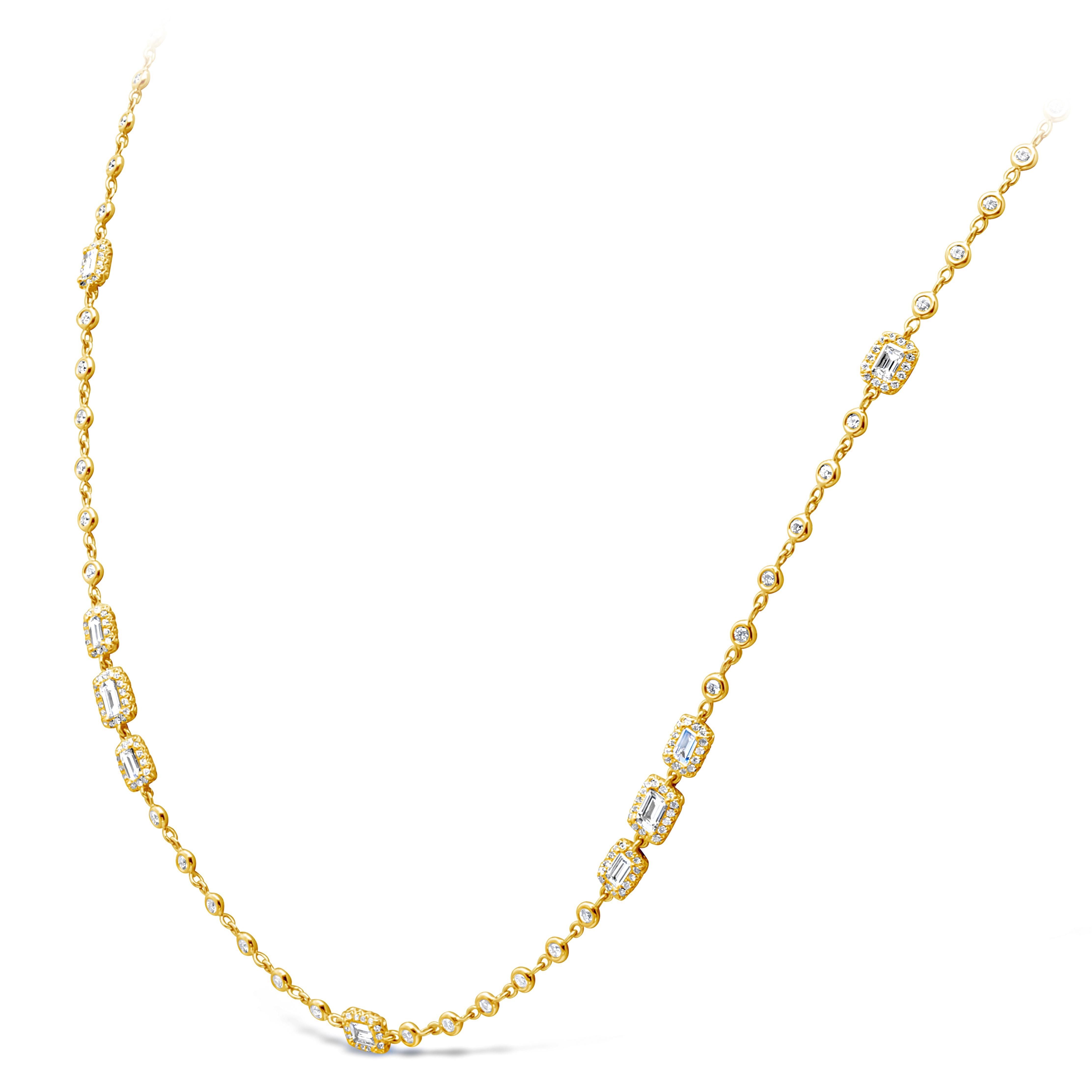Roman Malakov 5.92 Carats Total Baguette & Runde Diamanten By the Yard Halskette (Smaragdschliff)