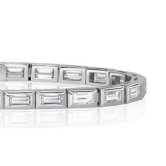 5.92ct Baguette Cut Diamond Bezel tennis Bracelet in 18k White Gold