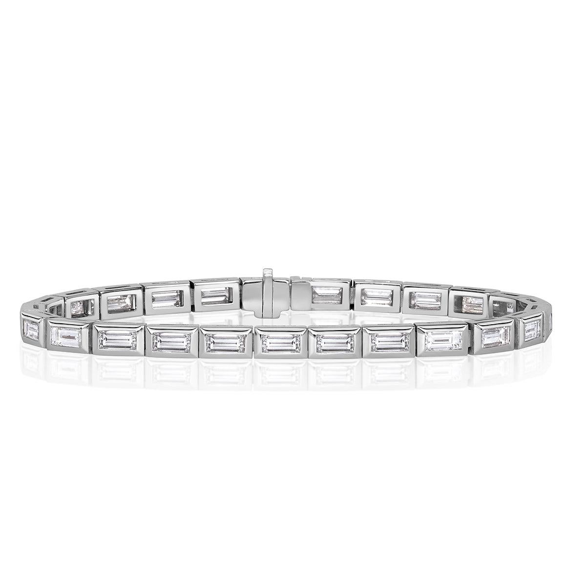 5.92ct Baguette Cut Diamond Bezel tennis Bracelet in 18k White Gold