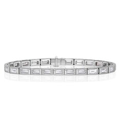 5.92ct Baguette Cut Diamond Bezel tennis Bracelet in 18k White Gold