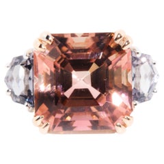 5.93 Carat Bi-Colour Tourmaline and Spinel Three Stone Ring in 18 Carat Gold