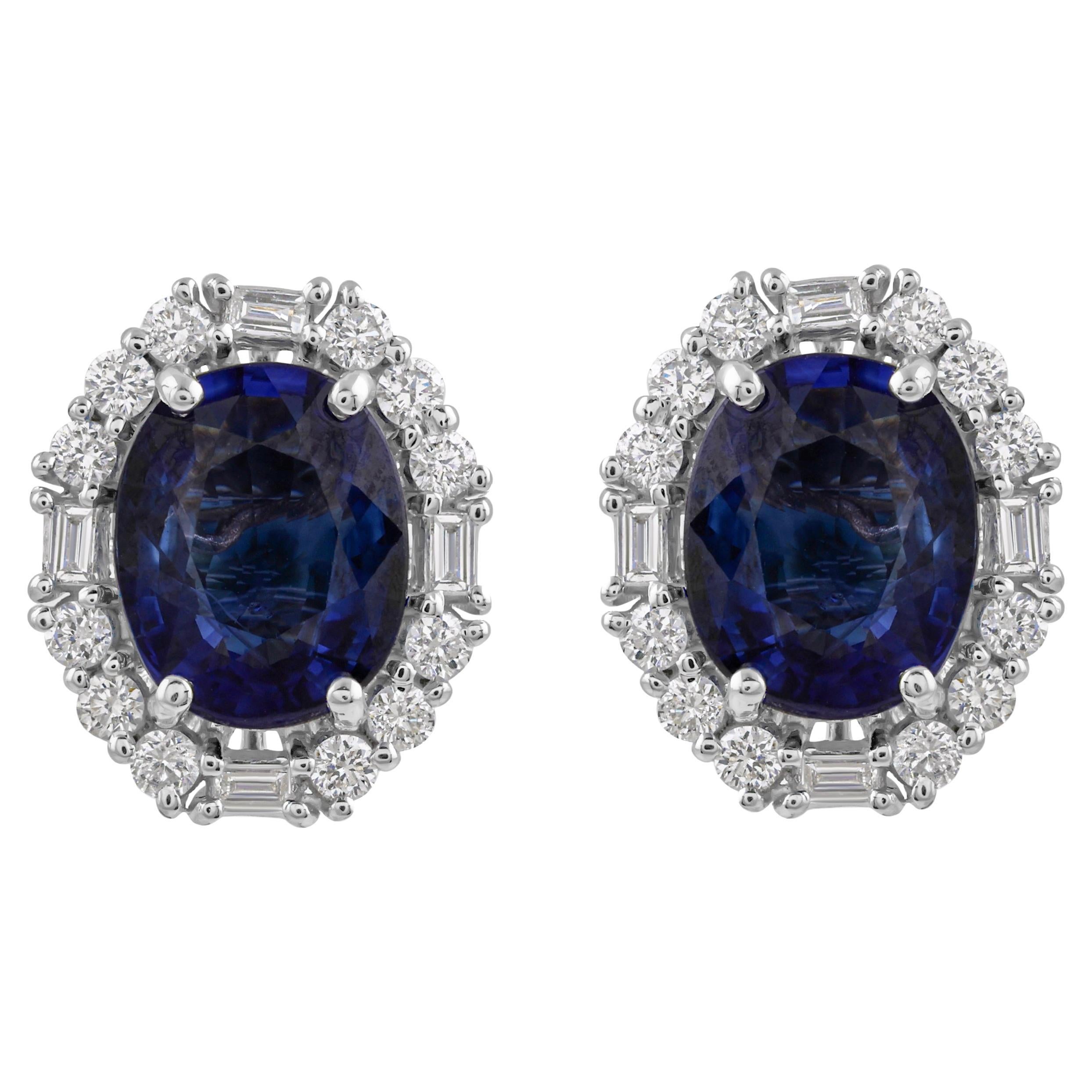 Orecchini a perno in oro bianco 14 carati con diamante e zaffiro blu da 5,93 carati Regalo