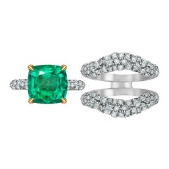 5.93 Carat Emerald Diamonds 18 Karat White Gold Dual Rings "Embrace" by D&A