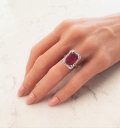 5.93 Carat Emerald Rubellite and Diamond Cocktail Ring in 18 Karat White Gold