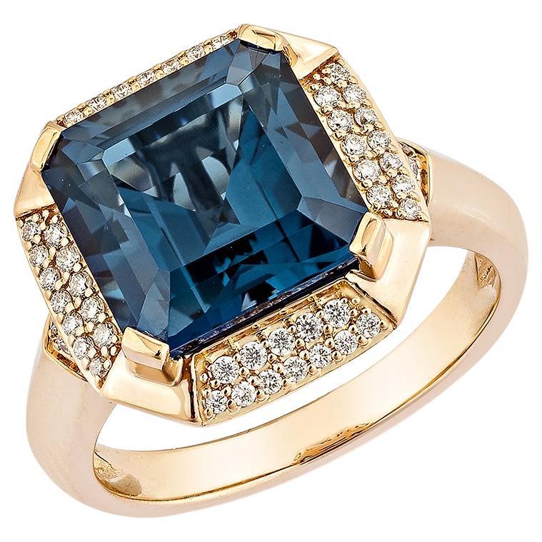 Sunita Nahata 5.93 Carat London Blue Topaz Ring in 18KRG with White Diamond.