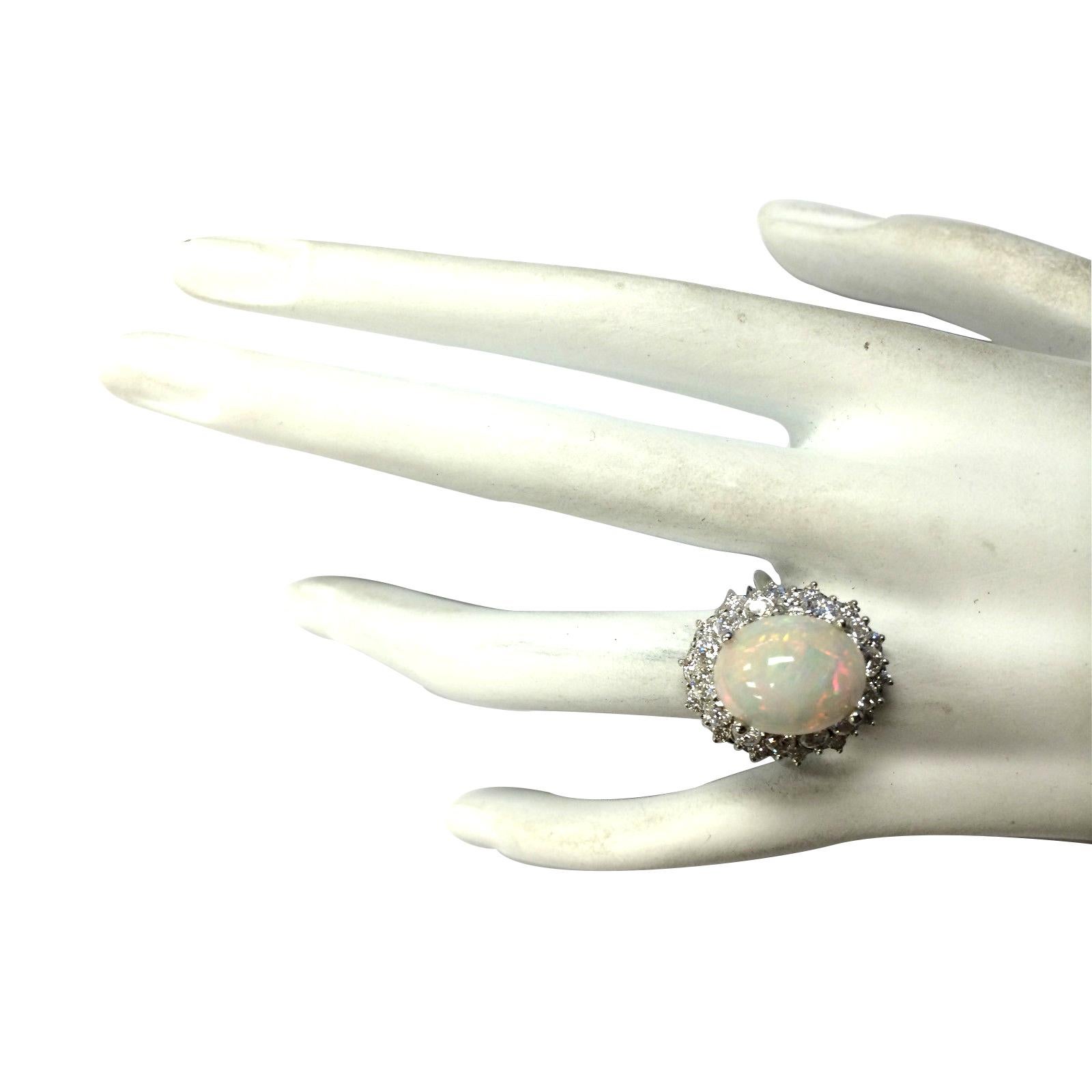 Natural Diamond Ring In Opal 14 Karat White Gold  In New Condition For Sale In Los Angeles, CA