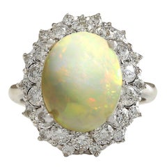 Natural Diamond Ring In Opal 14 Karat White Gold 