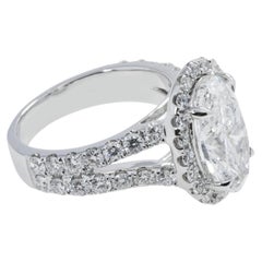 5.93 Carat Oval Diamond Ring Brilliant White 18K White Gold Refined Grandeur