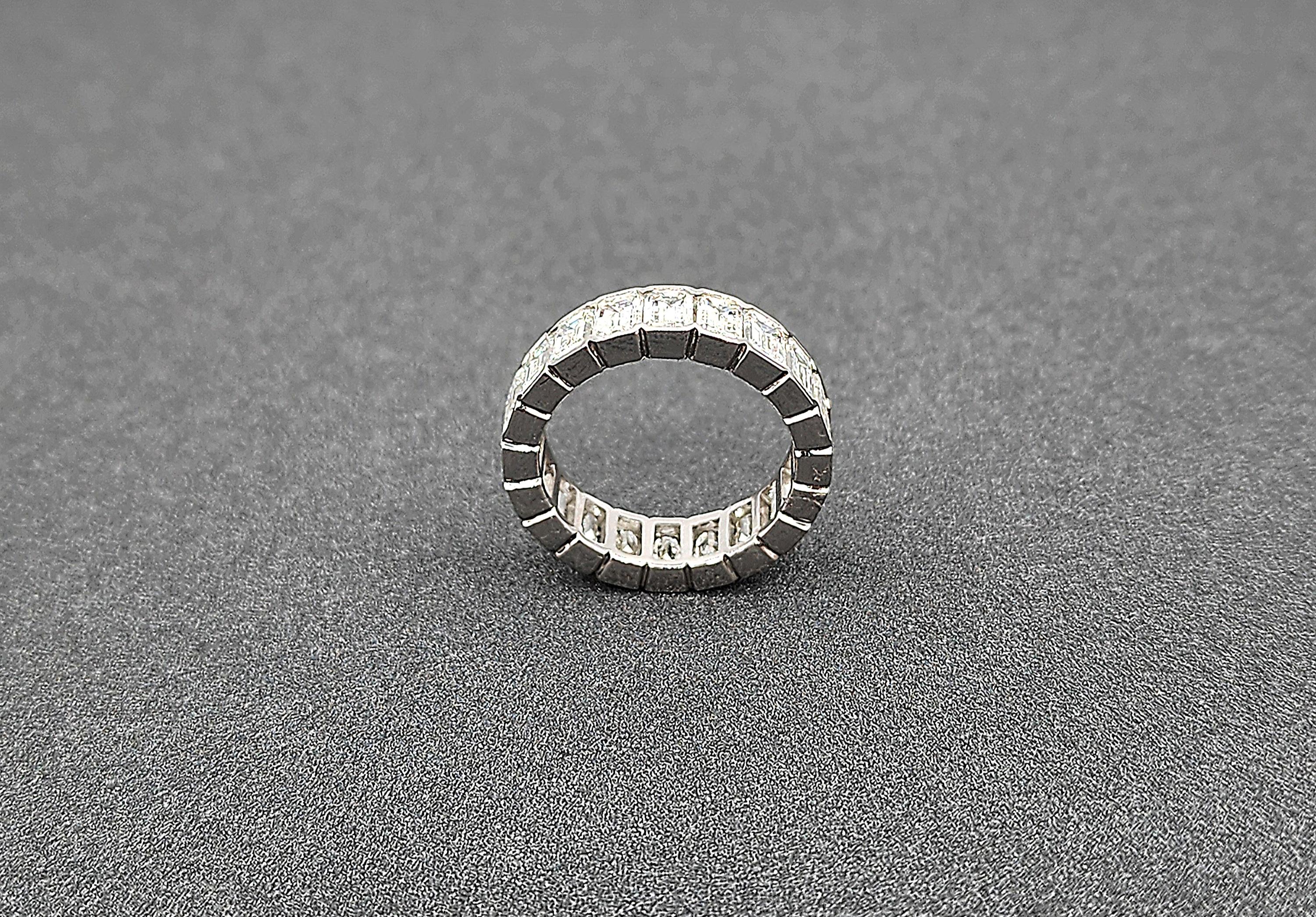 5.93 ct Bezel Set Emerald Cut Eternity Ring For Sale 1